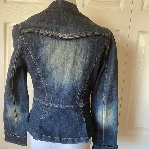 Joinus Denim and Faux Leather Puff Sleeve Blazer - Picture 4 of 8